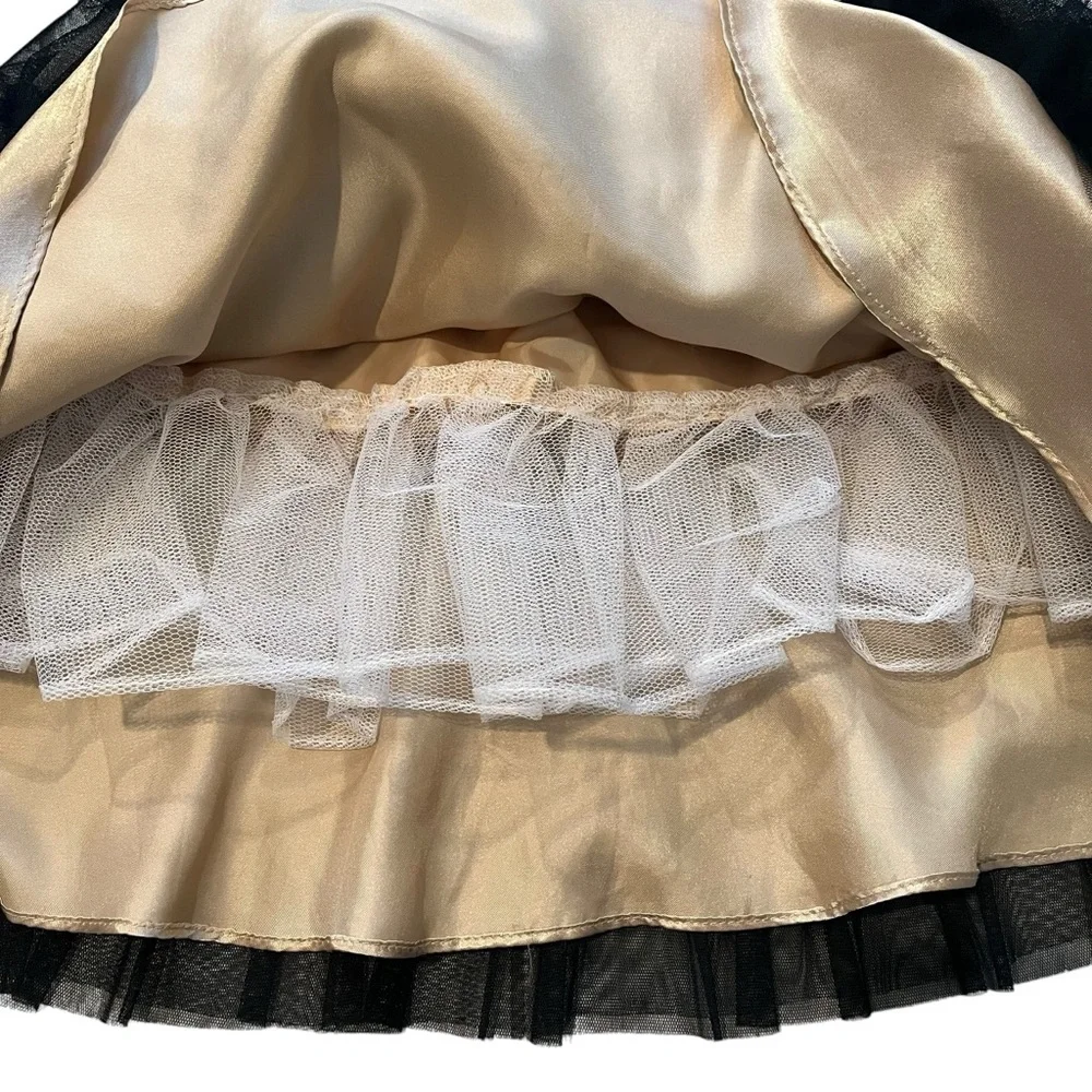 Vintage 90s Masquerade Strapless Black Gold Tiered Tulle Tutu Skirt Dress,Sz 5/6 - Picture 15 of 15